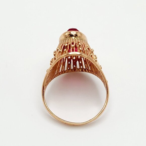Vintage USSR Soviet Union Art Deco Ruby 583 Solid Rose Gold Ring 6.75 - Picture 5 of 10